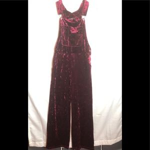 Maroon velvet overall jumpsuit